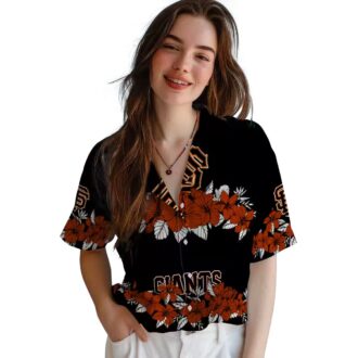 MLB San Francisco Giants Orange Black Hawaiian Shirt with Hibiscus Stripe Design