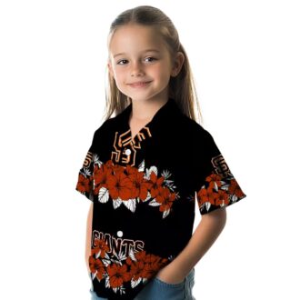 MLB San Francisco Giants Orange Black Hawaiian Shirt with Hibiscus Stripe Design
