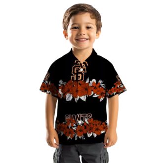 MLB San Francisco Giants Orange Black Hawaiian Shirt with Hibiscus Stripe Design