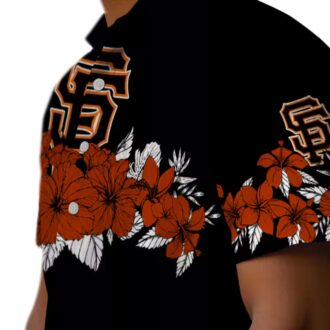 MLB San Francisco Giants Orange Black Hawaiian Shirt with Hibiscus Stripe Design