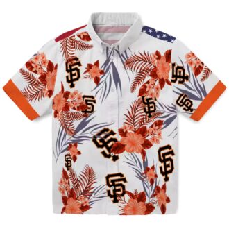 MLB San Francisco Giants Patriotic Hibiscus Hawaiian Shirt - Orange White Summer Baseball Shirt