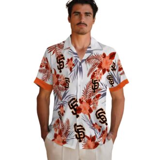 MLB San Francisco Giants Patriotic Hibiscus Hawaiian Shirt - Orange White Summer Baseball Shirt