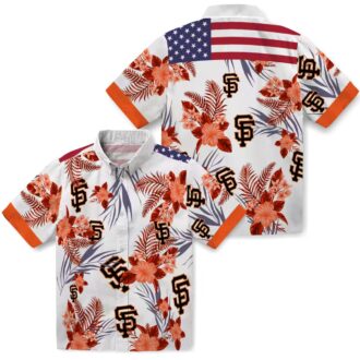 MLB San Francisco Giants Patriotic Hibiscus Hawaiian Shirt - Orange White Summer Baseball Shirt