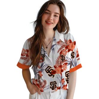 MLB San Francisco Giants Patriotic Hibiscus Hawaiian Shirt - Orange White Summer Baseball Shirt