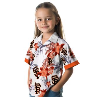 MLB San Francisco Giants Patriotic Hibiscus Hawaiian Shirt - Orange White Summer Baseball Shirt