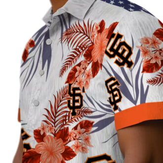 MLB San Francisco Giants Patriotic Hibiscus Hawaiian Shirt - Orange White Summer Baseball Shirt