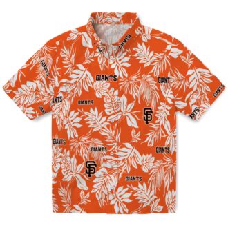 MLB San Francisco Giants Summer Hawaiian Shirt with Tropical Leaf Pattern - Orange & White