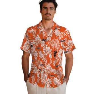 MLB San Francisco Giants Summer Hawaiian Shirt with Tropical Leaf Pattern - Orange & White