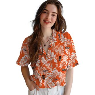 MLB San Francisco Giants Summer Hawaiian Shirt with Tropical Leaf Pattern - Orange & White