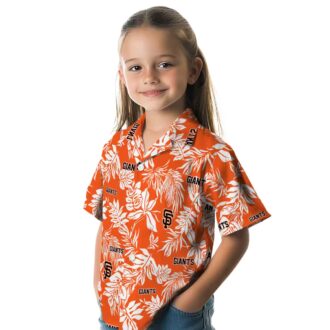 MLB San Francisco Giants Summer Hawaiian Shirt with Tropical Leaf Pattern - Orange & White
