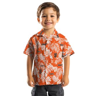 MLB San Francisco Giants Summer Hawaiian Shirt with Tropical Leaf Pattern - Orange & White