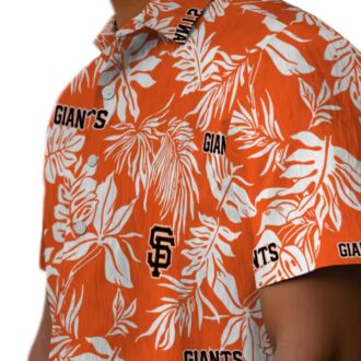 MLB San Francisco Giants Summer Hawaiian Shirt with Tropical Leaf Pattern - Orange & White