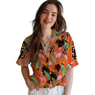 Official San Francisco Giants Orange Flamingo Hawaiian Shirt - Summer Baseball Fan Apparel