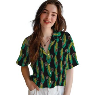 San Francisco Giants Black Green Hawaiian Shirt - Tropical Corn Print MLB Fan Apparel