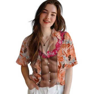 San Francisco Giants Chest Illusion Orange Aloha Shirt - Tropical Summer MLB Button Up Shirt