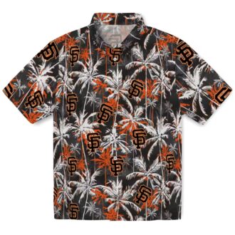 San Francisco Giants Floral & Palm Pattern Hawaiian Shirt - Orange Black MLB Vacation Wear