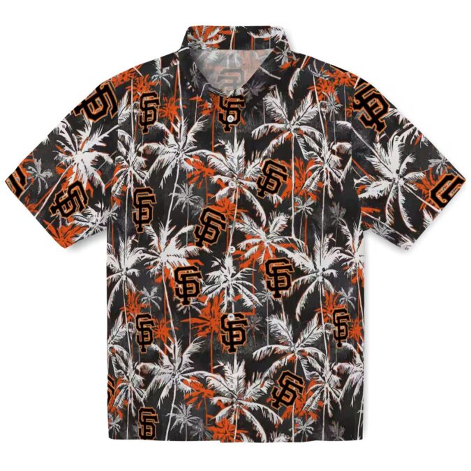 San Francisco Giants Floral & Palm Pattern Hawaiian Shirt - Orange Black MLB Vacation Wear