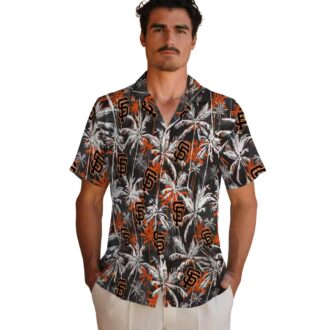 San Francisco Giants Floral & Palm Pattern Hawaiian Shirt - Orange Black MLB Vacation Wear