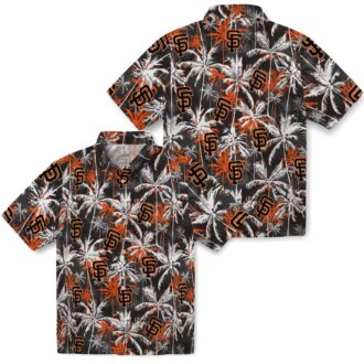San Francisco Giants Floral & Palm Pattern Hawaiian Shirt - Orange Black MLB Vacation Wear