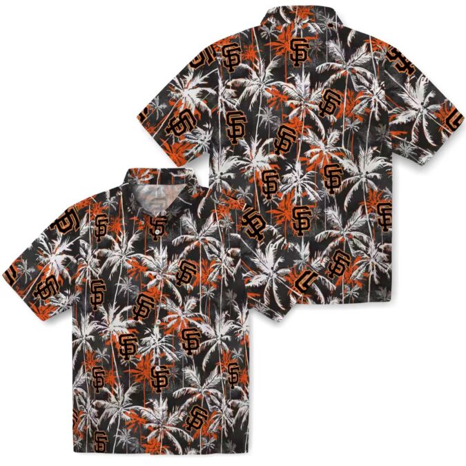San Francisco Giants Floral & Palm Pattern Hawaiian Shirt - Orange Black MLB Vacation Wear