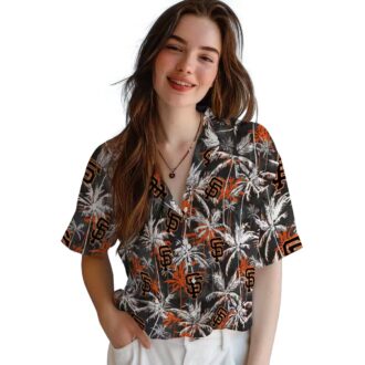 San Francisco Giants Floral & Palm Pattern Hawaiian Shirt - Orange Black MLB Vacation Wear