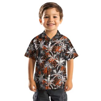 San Francisco Giants Floral & Palm Pattern Hawaiian Shirt - Orange Black MLB Vacation Wear