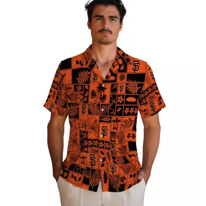 San Francisco Giants Hawaiian Shirt - Tropical Patchwork Orange & Black MLB Fan Gear