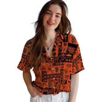 San Francisco Giants Hawaiian Shirt - Tropical Patchwork Orange & Black MLB Fan Gear