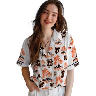 San Francisco Giants Island Print Shirt for Men - Orange White Palm Tree Hawaiian MLB Style