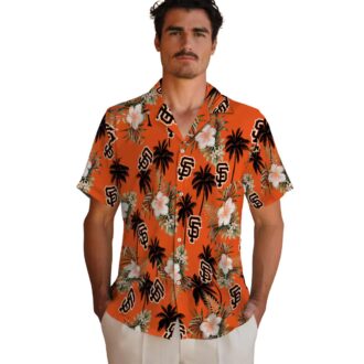 San Francisco Giants Men's Hawaiian Shirt - Orange Palm Leaf MLB Game Day Shirt