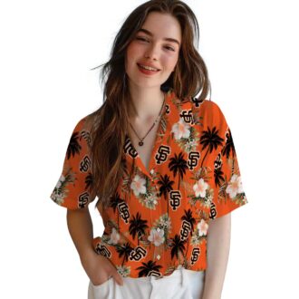San Francisco Giants Men's Hawaiian Shirt - Orange Palm Leaf MLB Game Day Shirt