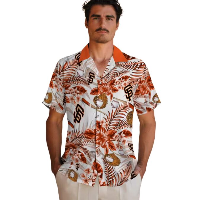 San Francisco Giants MLB Floral Print Hawaiian Shirt - Orange White Baseball Fan Vacation Outfit