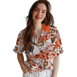 San Francisco Giants MLB Floral Print Hawaiian Shirt - Orange White Baseball Fan Vacation Outfit
