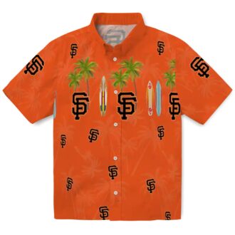 San Francisco Giants MLB Hawaiian Shirt with Orange Surfboard & Palm Tree Print