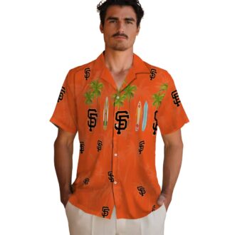 San Francisco Giants MLB Hawaiian Shirt with Orange Surfboard & Palm Tree Print