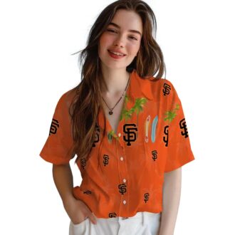 San Francisco Giants MLB Hawaiian Shirt with Orange Surfboard & Palm Tree Print