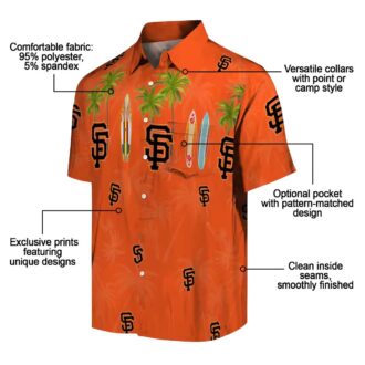 San Francisco Giants MLB Hawaiian Shirt with Orange Surfboard & Palm Tree Print