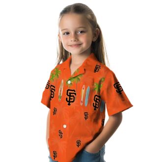 San Francisco Giants MLB Hawaiian Shirt with Orange Surfboard & Palm Tree Print