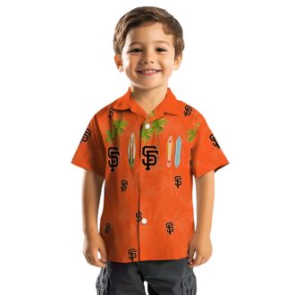San Francisco Giants MLB Hawaiian Shirt with Orange Surfboard & Palm Tree Print