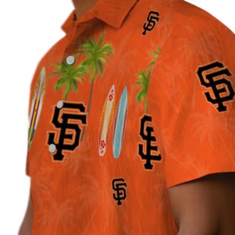 San Francisco Giants MLB Hawaiian Shirt with Orange Surfboard & Palm Tree Print