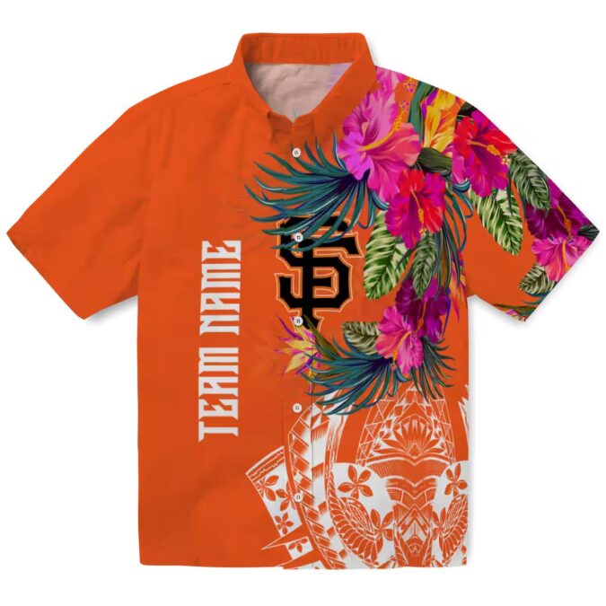 San Francisco Giants Orange Floral Polynesian Hawaiian Shirt - MLB Summer Vacation Shirt