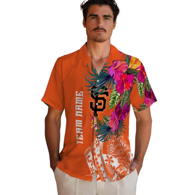 San Francisco Giants Orange Floral Polynesian Hawaiian Shirt - MLB Summer Vacation Shirt
