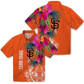 San Francisco Giants Orange Floral Polynesian Hawaiian Shirt - MLB Summer Vacation Shirt