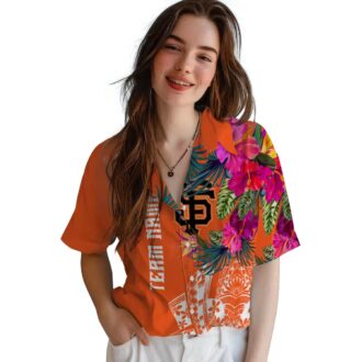 San Francisco Giants Orange Floral Polynesian Hawaiian Shirt - MLB Summer Vacation Shirt