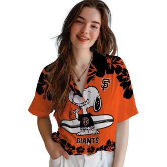 San Francisco Giants Snoopy Surf Tropical Hawaiian Shirt - Orange & White MLB Fan Apparel
