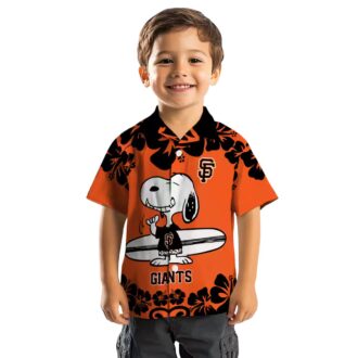 San Francisco Giants Snoopy Surf Tropical Hawaiian Shirt - Orange & White MLB Fan Apparel