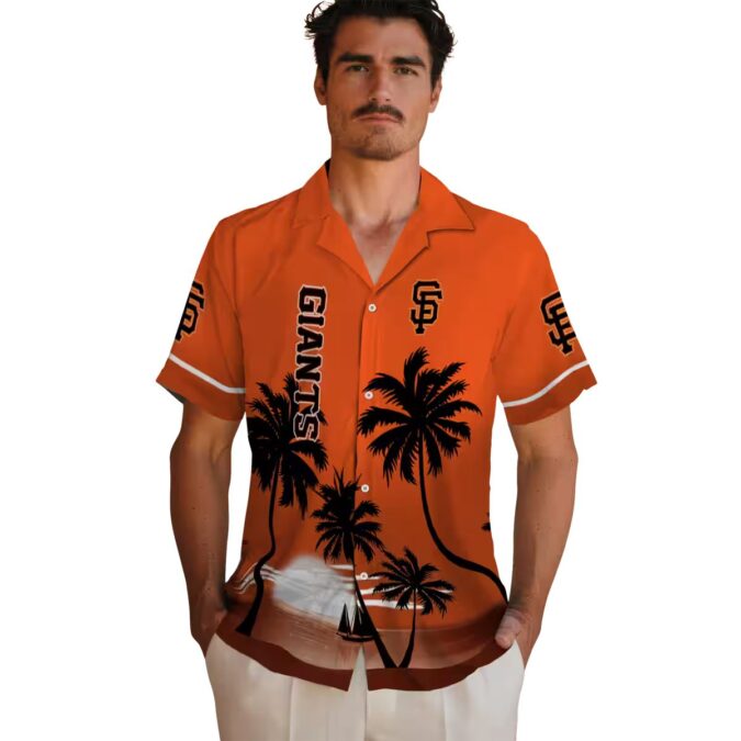 San Francisco Giants Summer Aloha Shirt - Beach Sunset Orange Black Design