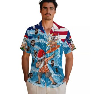 San Francisco Giants Surfing Santa Blue Tropical Hawaiian Shirt for MLB Fans