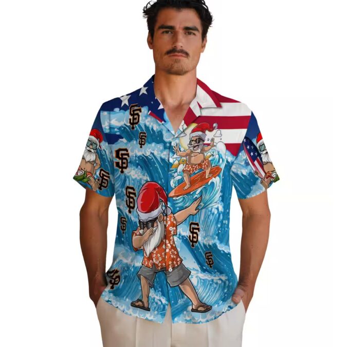 San Francisco Giants Surfing Santa Blue Tropical Hawaiian Shirt for MLB Fans