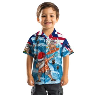 San Francisco Giants Surfing Santa Blue Tropical Hawaiian Shirt for MLB Fans